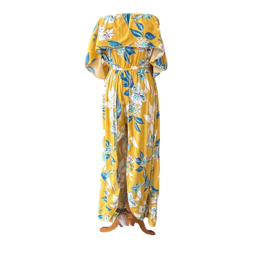 Womens Floral Romper Shorts M Yellow/Gold Off Shoulder Elastic Waist AD115-8